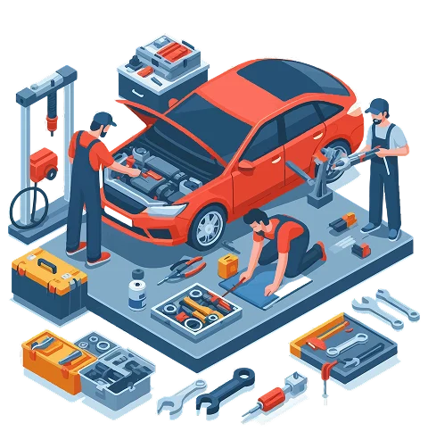 Illustration of a car at the repair shop